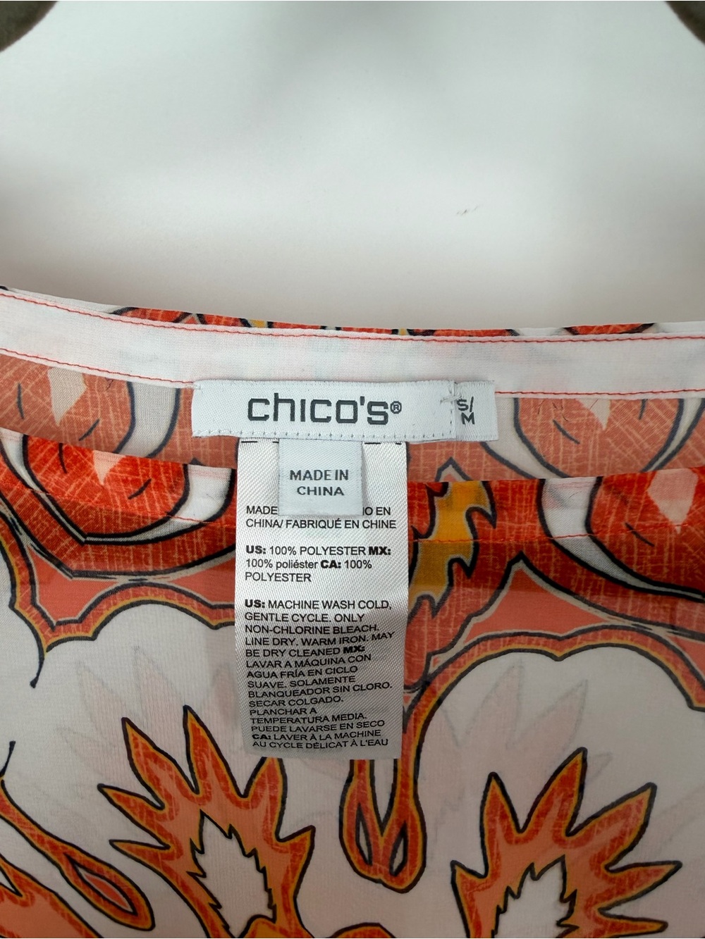 Chico’s Orange and White Floral Paisley Poncho - Picture 3 of 6